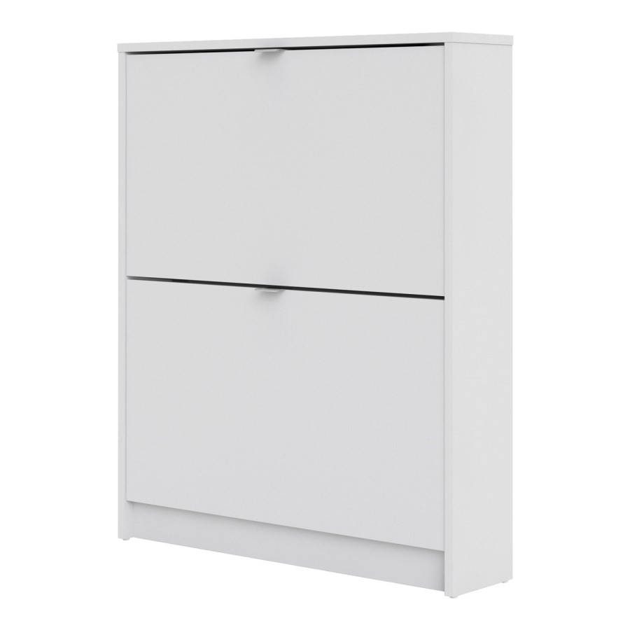 Slim White Shoe Cabinet with 2 Drawers -  6 Pairs