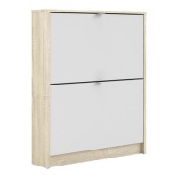 Slim White & Oak Shoe Cabinet - Wall Hung - 6 Pairs