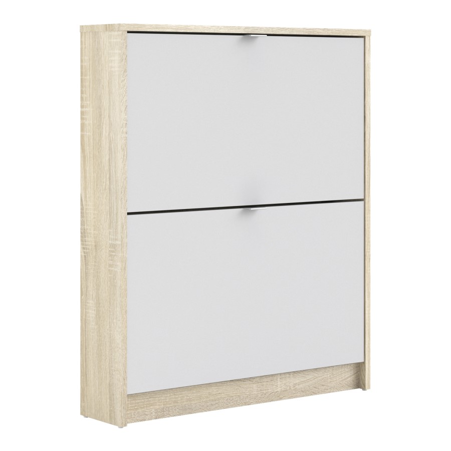 Slim White & Oak Shoe Cabinet - Wall Hung - 6 Pairs
