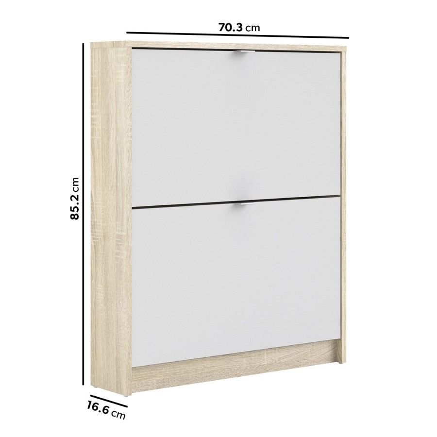 Slim White & Oak Shoe Cabinet - Wall Hung - 6 Pairs