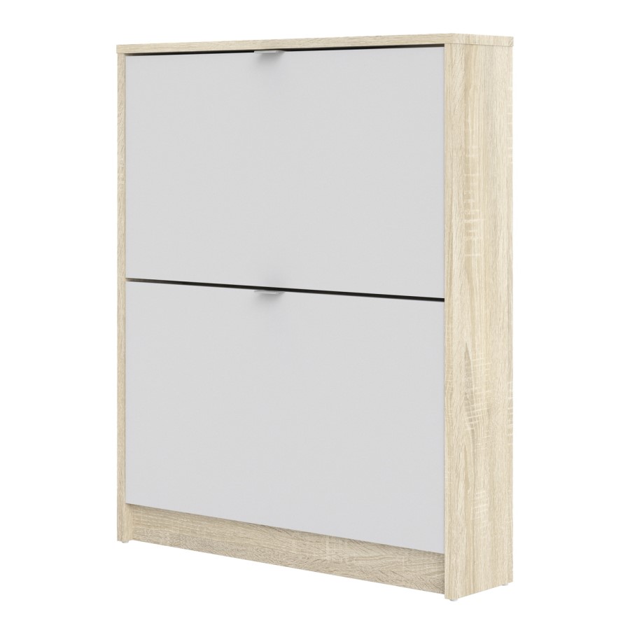 Slim White & Oak Shoe Cabinet - Wall Hung - 6 Pairs