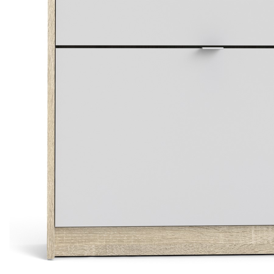 Slim White & Oak Shoe Cabinet - Wall Hung - 6 Pairs