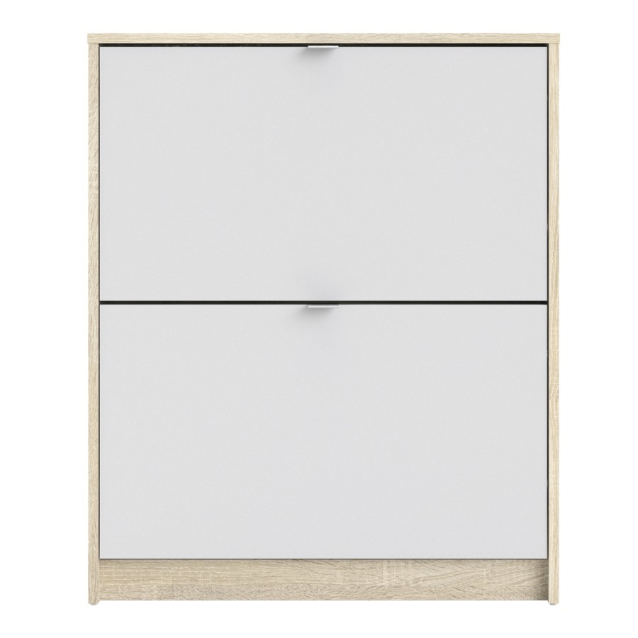 Slim White & Oak Shoe Cabinet - Wall Hung - 6 Pairs
