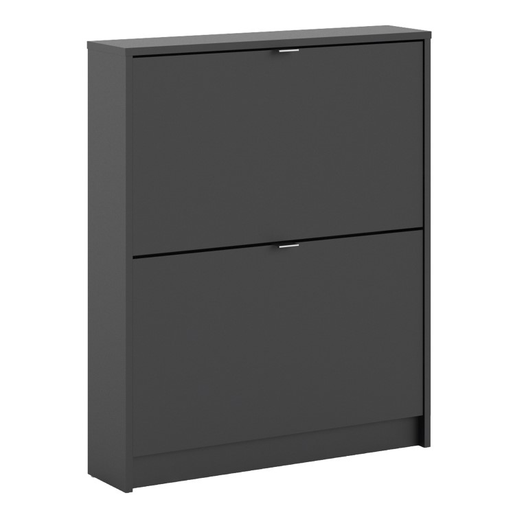 Matte Black Shoe Cabinet with 2 Tilting Doors - 6 Pairs