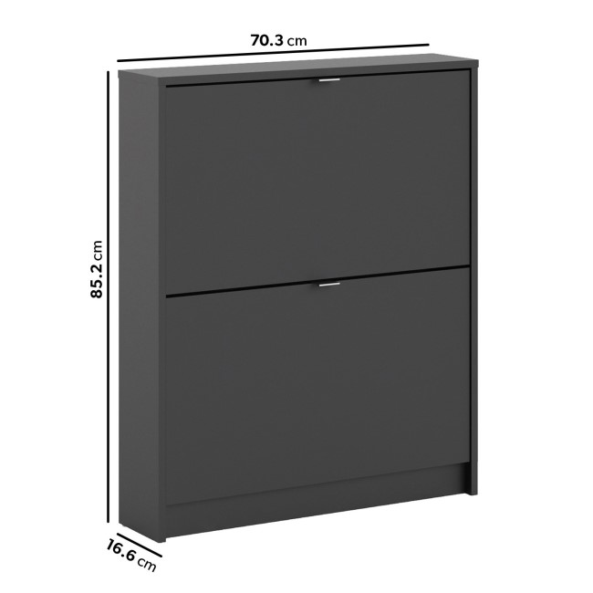 Matte Black Shoe Cabinet with 2 Tilting Doors - 6 Pairs