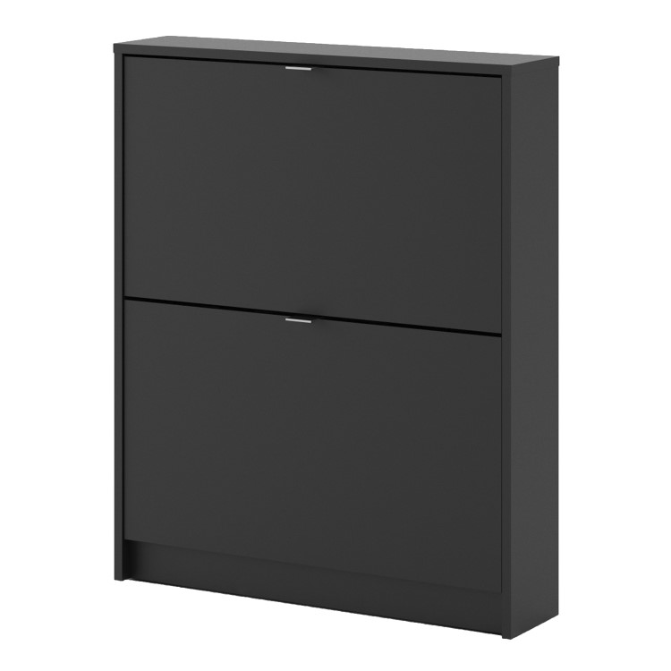 Matte Black Shoe Cabinet with 2 Tilting Doors - 6 Pairs