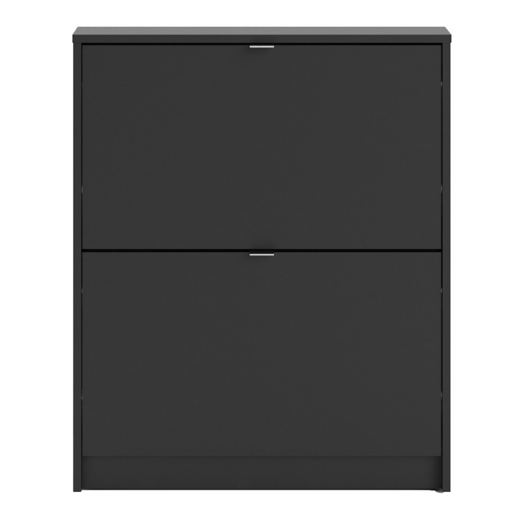 Matte Black Shoe Cabinet with 2 Tilting Doors - 6 Pairs