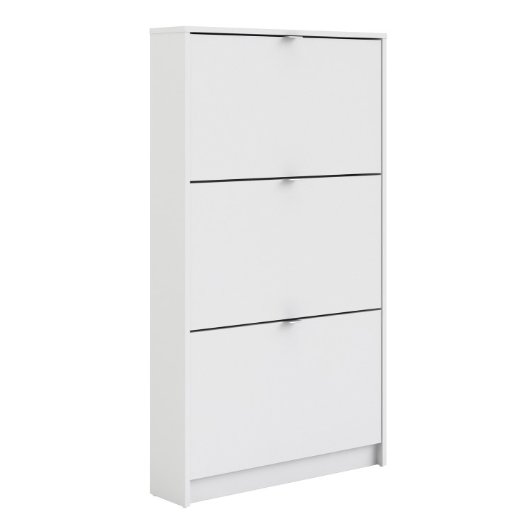 Slim White Shoe Cabinet with 3 Drawers - 9 Pairs