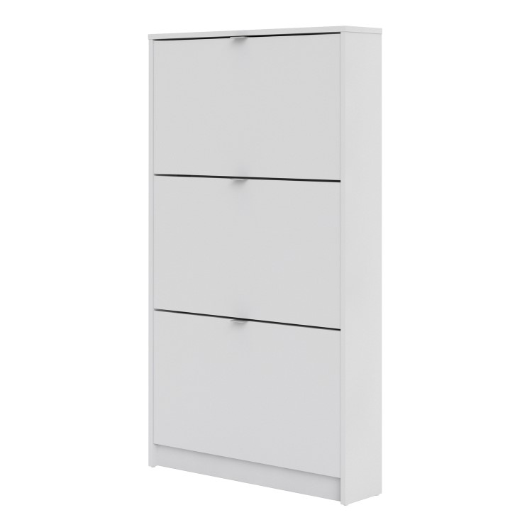 Slim White Shoe Cabinet with 3 Drawers - 9 Pairs