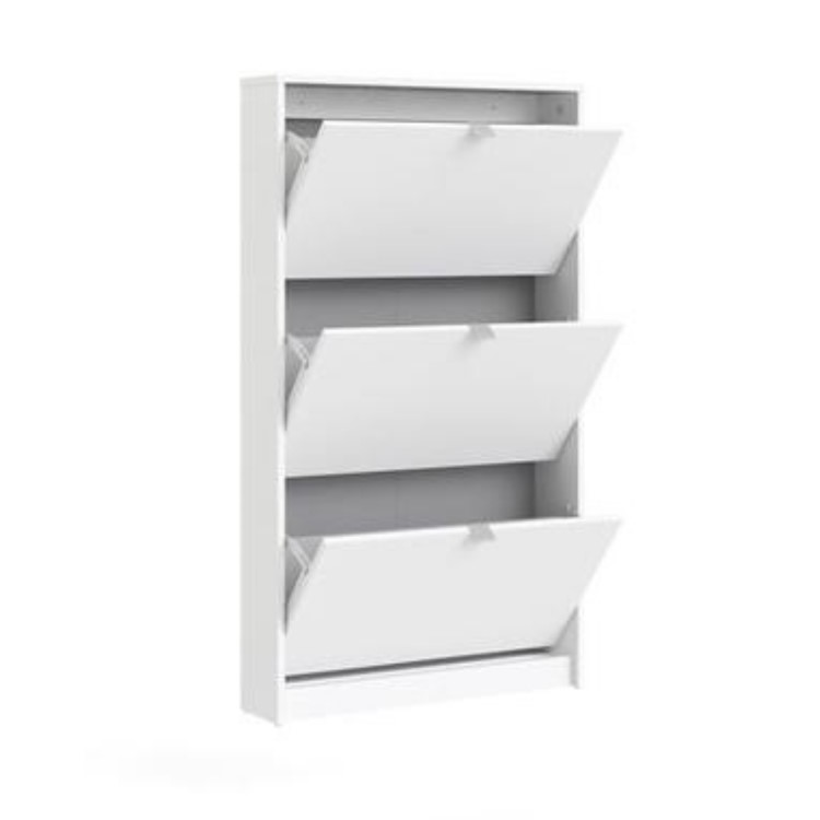 Slim White Shoe Cabinet with 3 Drawers - 9 Pairs