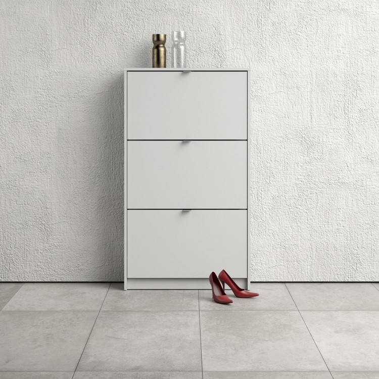 Slim White Shoe Cabinet with 3 Drawers - 9 Pairs