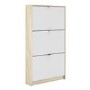Slim White & Oak Coloured Shoe Cabinet with 3 Drawers & Tilting Doors