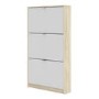Slim White & Oak Coloured Shoe Cabinet with 3 Drawers & Tilting Doors