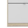 Slim White & Oak Coloured Shoe Cabinet with 3 Drawers & Tilting Doors