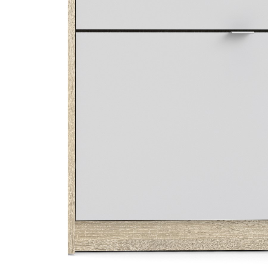 Slim White & Oak Coloured Shoe Cabinet with 3 Drawers & Tilting Doors