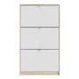 Slim White & Oak Coloured Shoe Cabinet with 3 Drawers & Tilting Doors