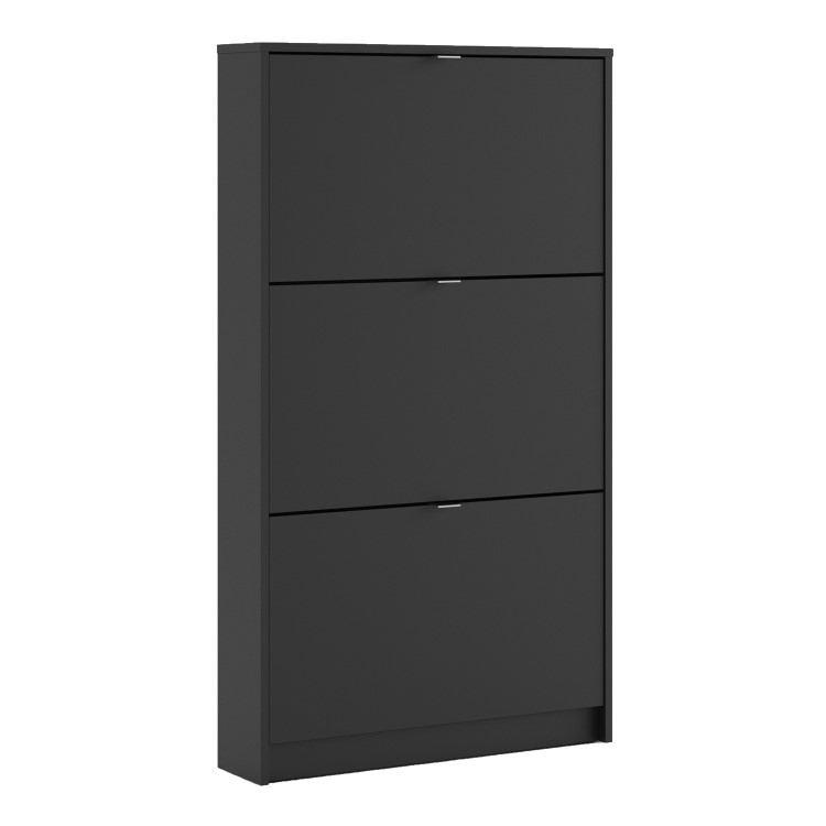 Slim Matt Black Wall Hung Shoe Cabinet with 3 Drawers - 9 Pairs