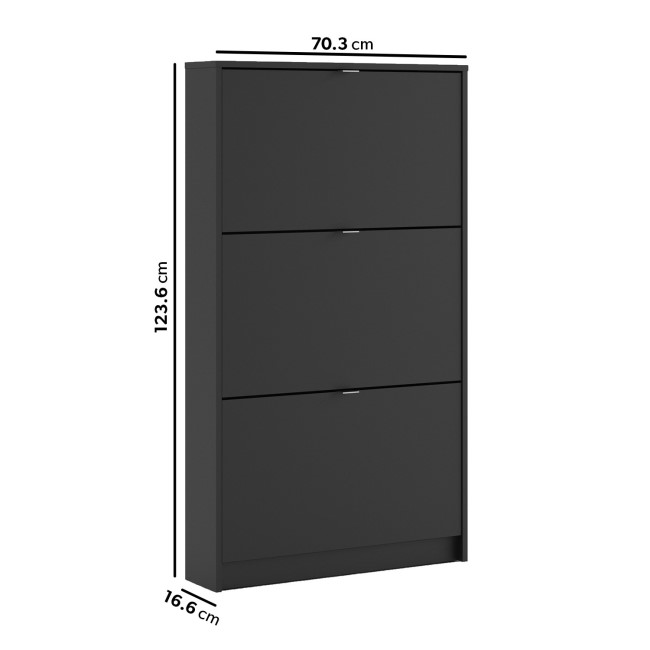 Slim Matt Black Wall Hung Shoe Cabinet with 3 Drawers - 9 Pairs