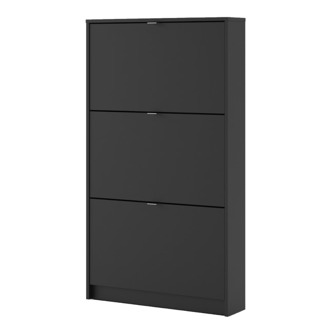 Slim Matt Black Wall Hung Shoe Cabinet with 3 Drawers - 9 Pairs