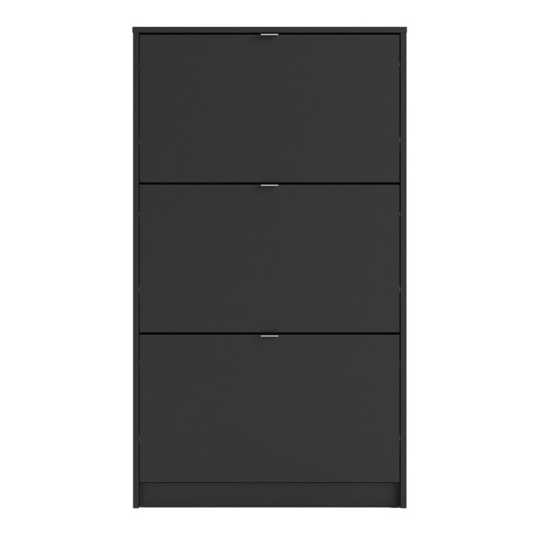 Slim Matt Black Wall Hung Shoe Cabinet with 3 Drawers - 9 Pairs