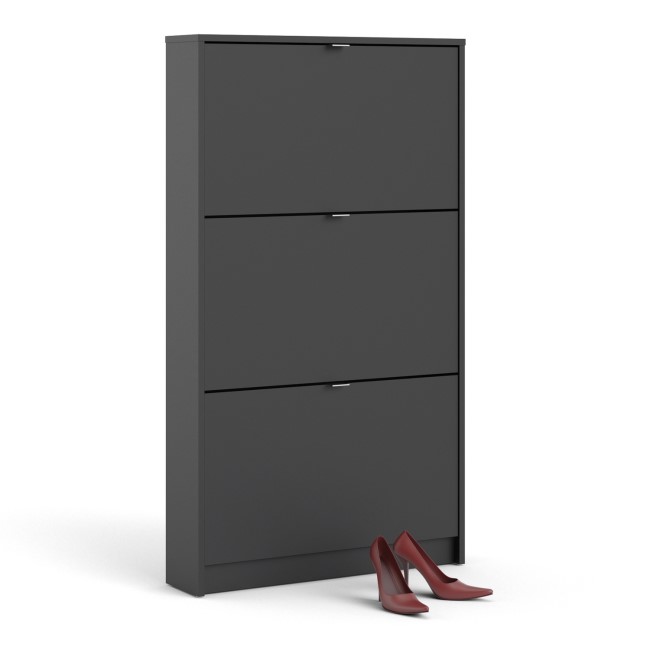 Slim Matt Black Wall Hung Shoe Cabinet with 3 Drawers - 9 Pairs