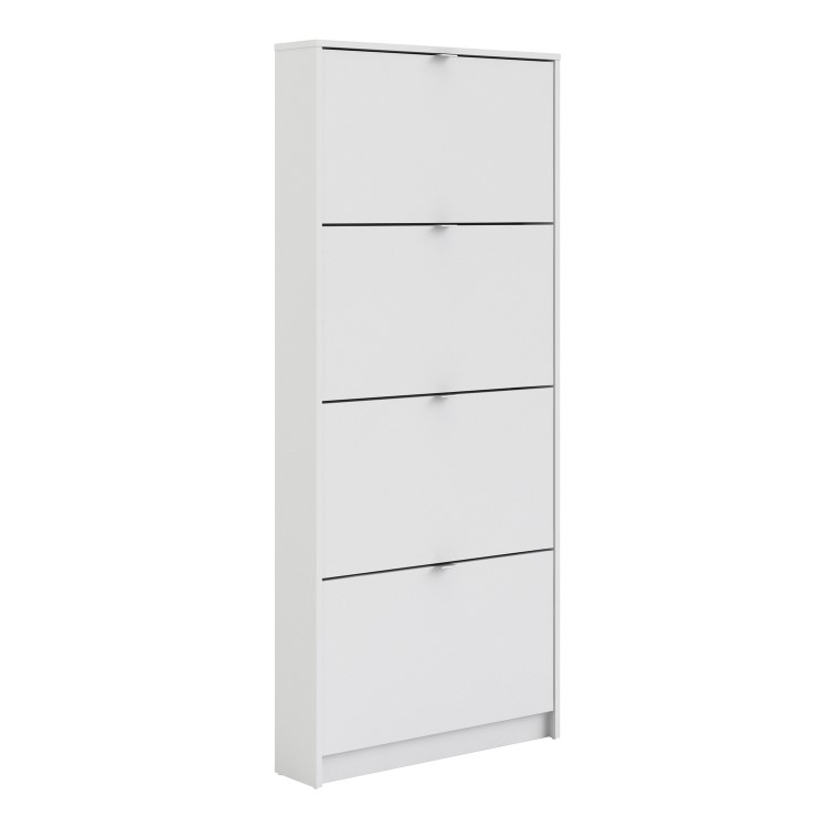 Slim White Wall Hung Shoe Cabinet with 4 Drawer -  12 Pairs