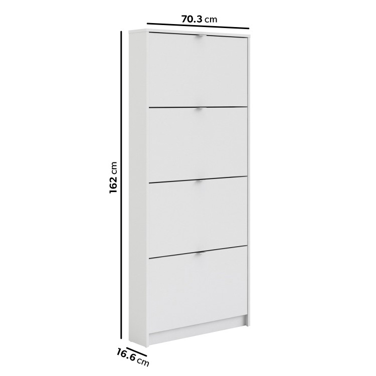 Slim White Wall Hung Shoe Cabinet with 4 Drawer -  12 Pairs