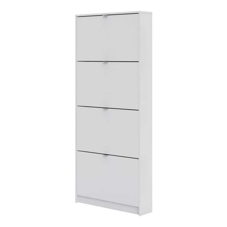 Slim White Wall Hung Shoe Cabinet with 4 Drawer -  12 Pairs