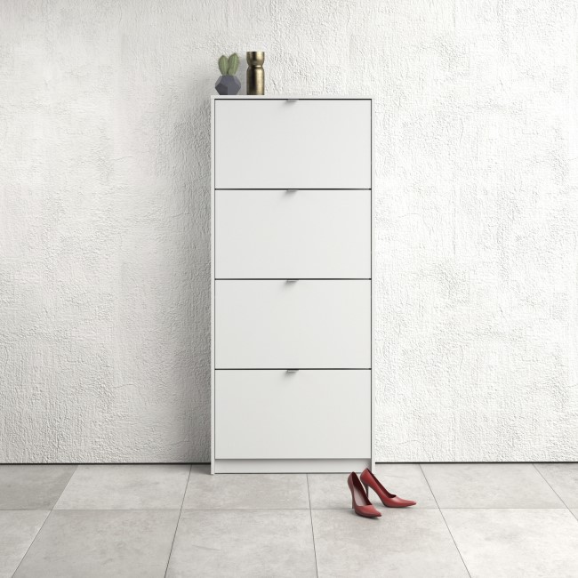 Slim White Wall Hung Shoe Cabinet with 4 Drawer -  12 Pairs