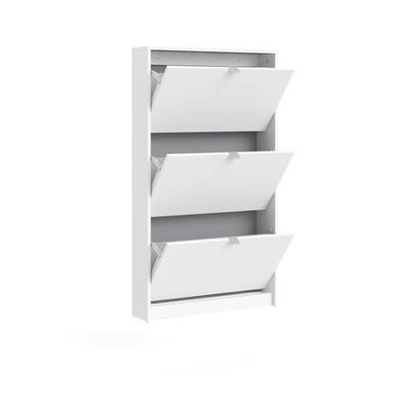 Slim White Wall Hung Shoe Cabinet with Drawer 12 Pairs