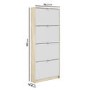 Slim White and Oak Wall Hung Shoe Cabinet with 4 Doors - 12 Pairs