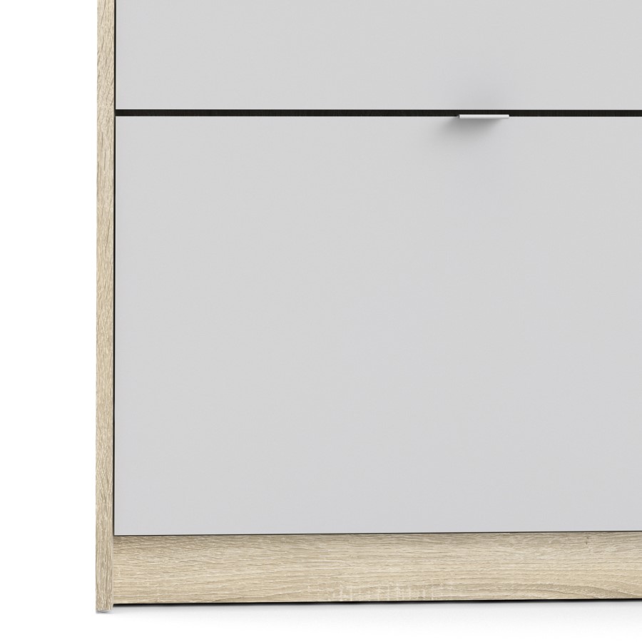 Slim White and Oak Wall Hung Shoe Cabinet with 4 Doors - 12 Pairs