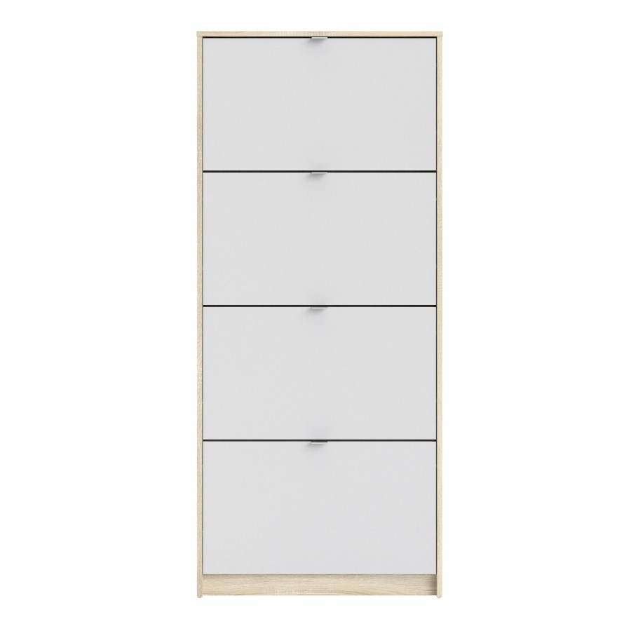 Slim White and Oak Wall Hung Shoe Cabinet with 4 Doors - 12 Pairs