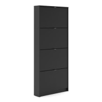 Slim Matte Black Wall Hung Shoe Cabinet with 4 Drawers - 12 Pairs