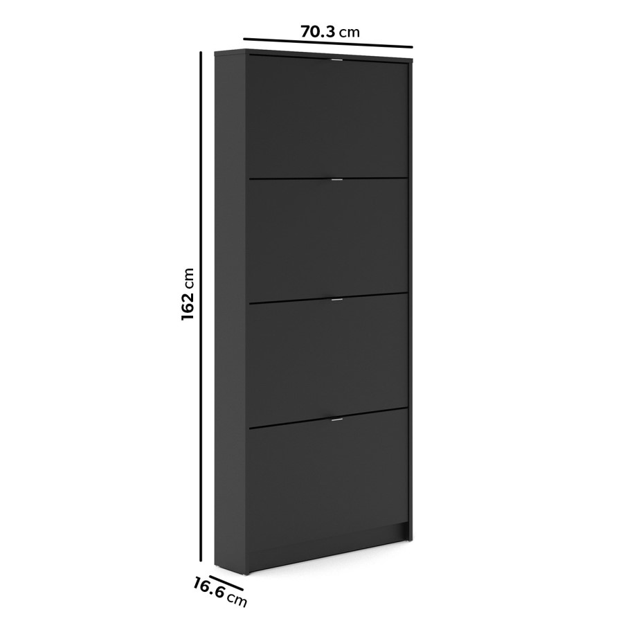 Slim Matte Black Wall Hung Shoe Cabinet with 4 Drawers - 12 Pairs
