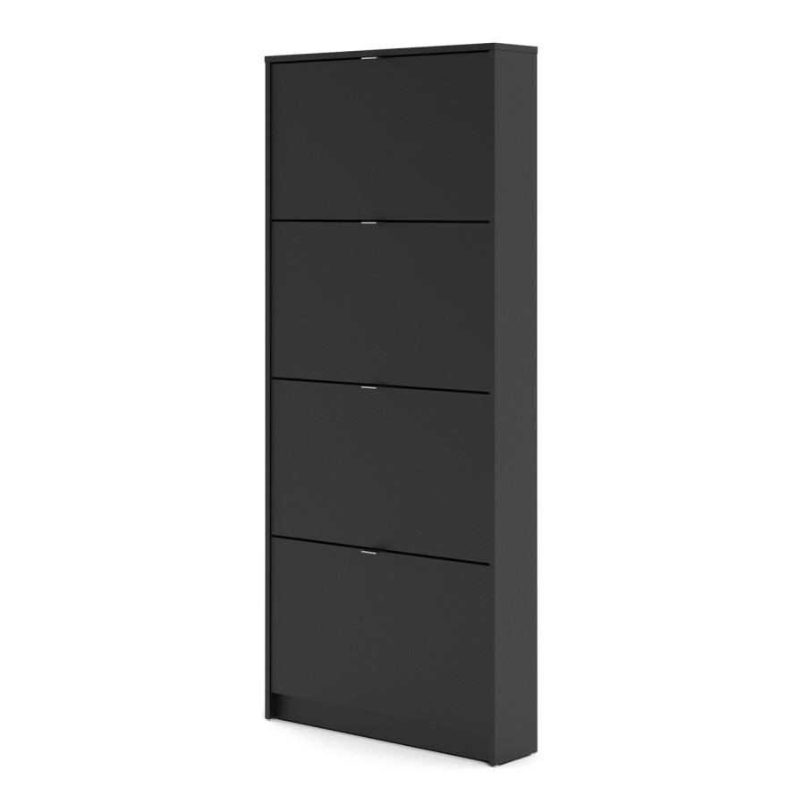 Slim Matte Black Wall Hung Shoe Cabinet with 4 Drawers - 12 Pairs