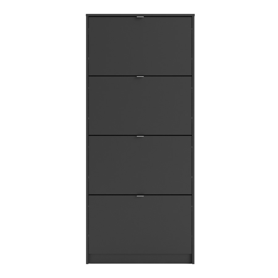 Slim Matte Black Wall Hung Shoe Cabinet with 4 Drawers - 12 Pairs