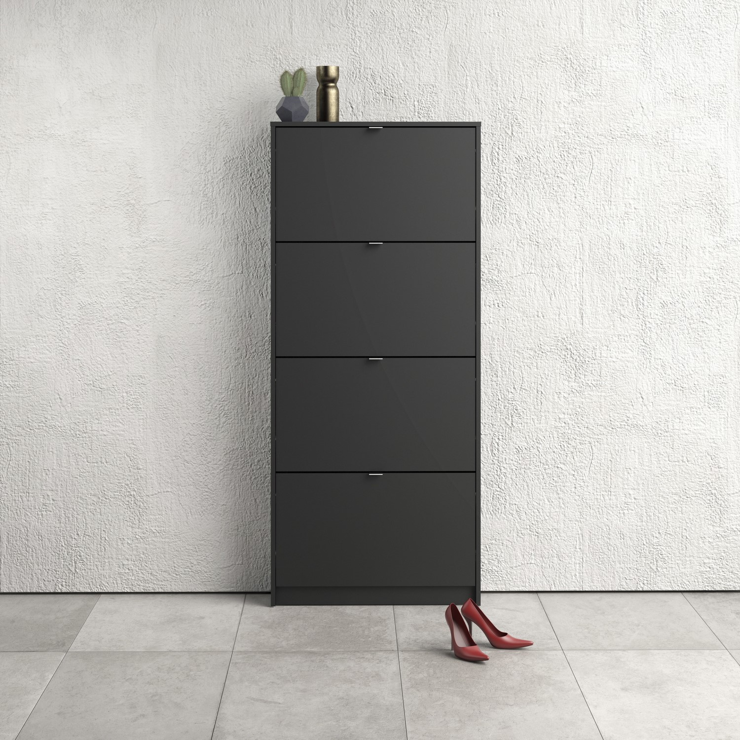 Matte Black Shoe Cabinet With 4 Drawers Slim Wall Hung Furniture123