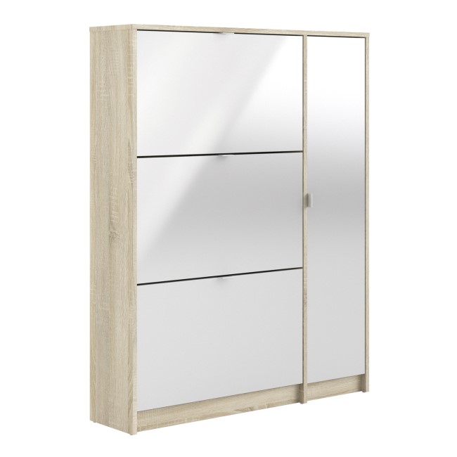 Slim White Shoe Cabinet with 3 Drawers & 1 Cupboard -  14 Pairs