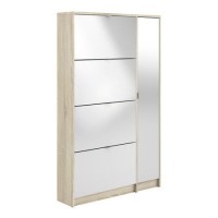 Slim White Shoe Cabinet with 5 Doors & Mirror  Slim White Shoe Cabinet with 5 Doors & Mirror