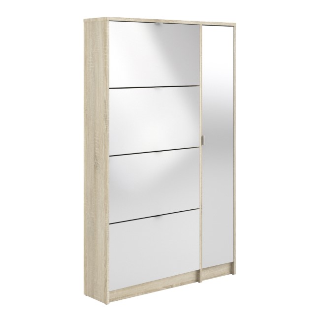 Slim White Shoe Cabinet with 5 Doors & Mirror 