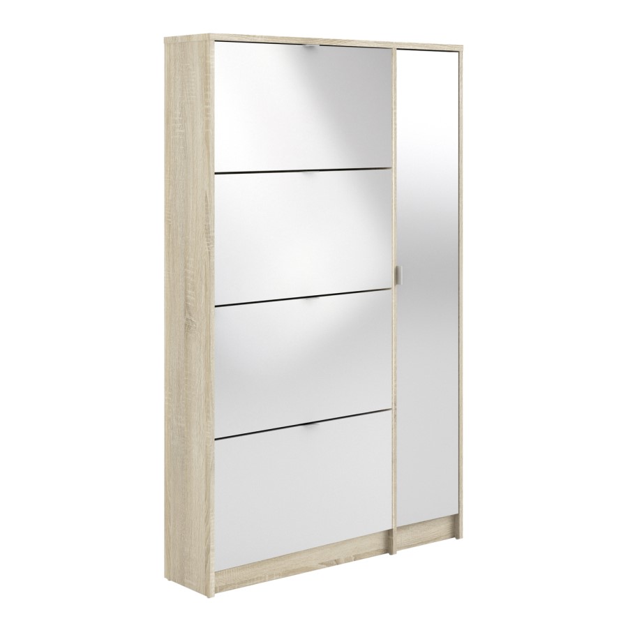 Slim White Shoe Cabinet with 5 Doors & Mirror