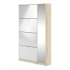 Slim White Shoe Cabinet with 5 Doors &amp; Mirror 