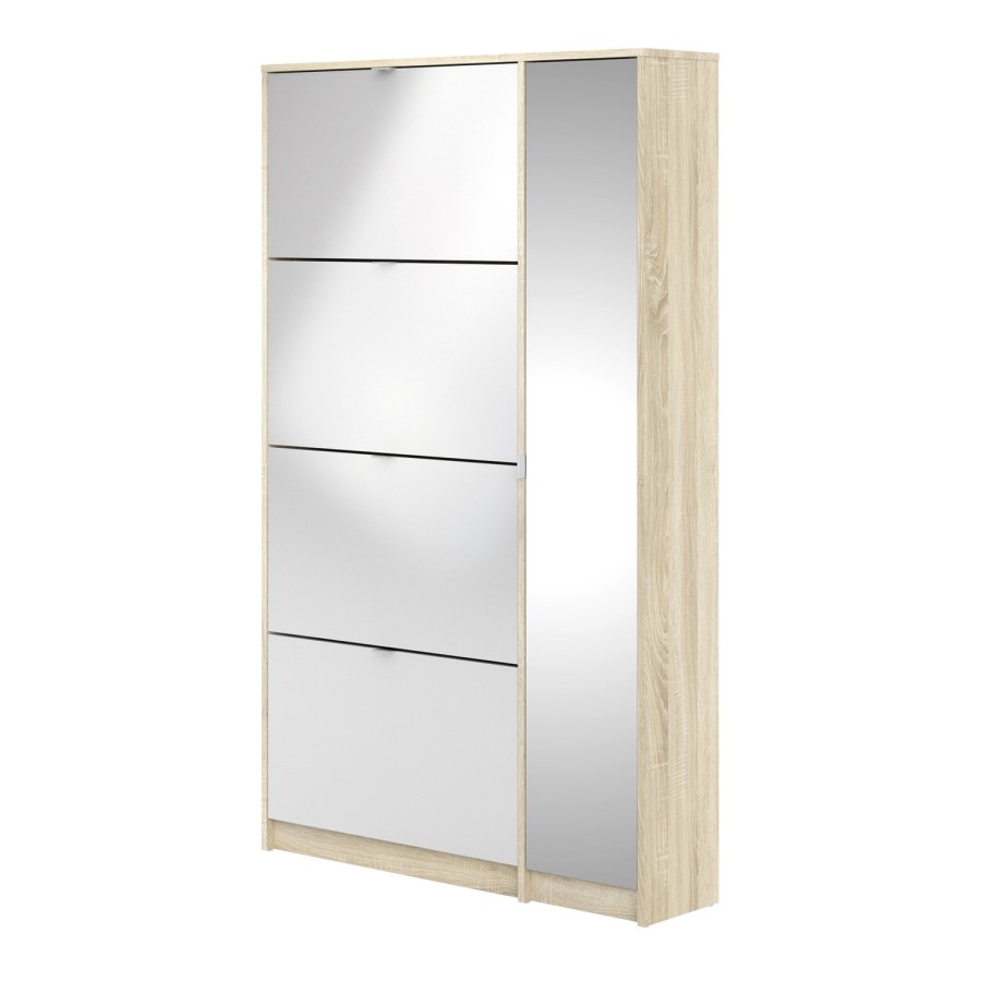 Slim White Shoe Cabinet with 5 Doors & Mirror 