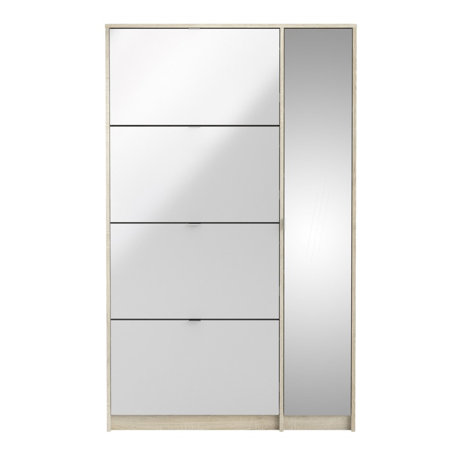 Slim White Shoe Cabinet with 5 Doors & Mirror