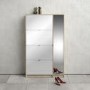 Slim White Shoe Cabinet with 5 Doors & Mirror