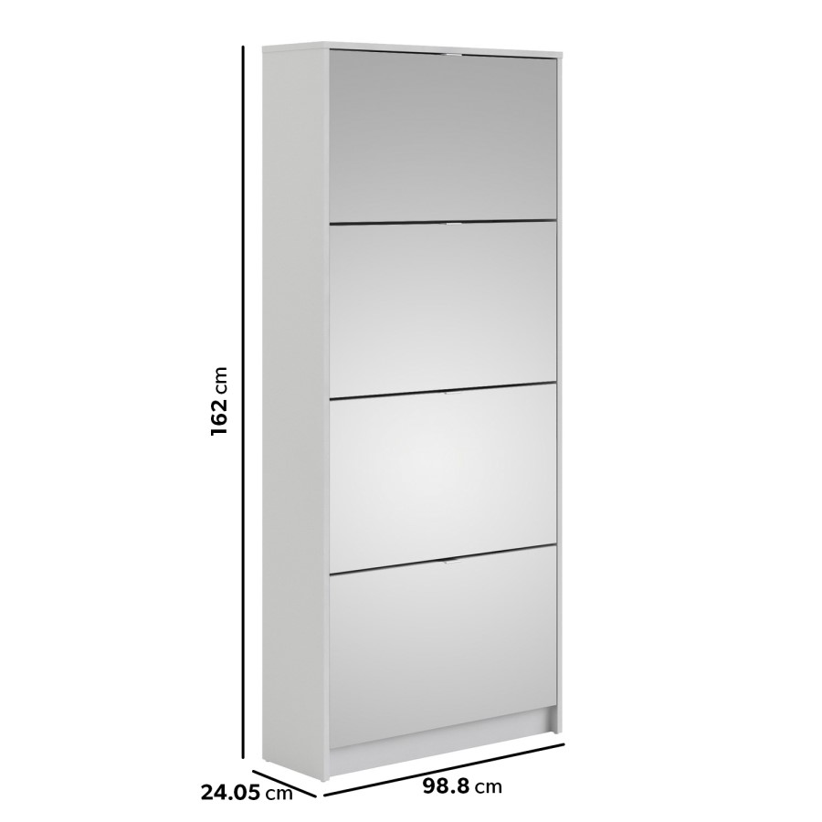 Slim Mirrored Shoe Cabinet with 4 Doors