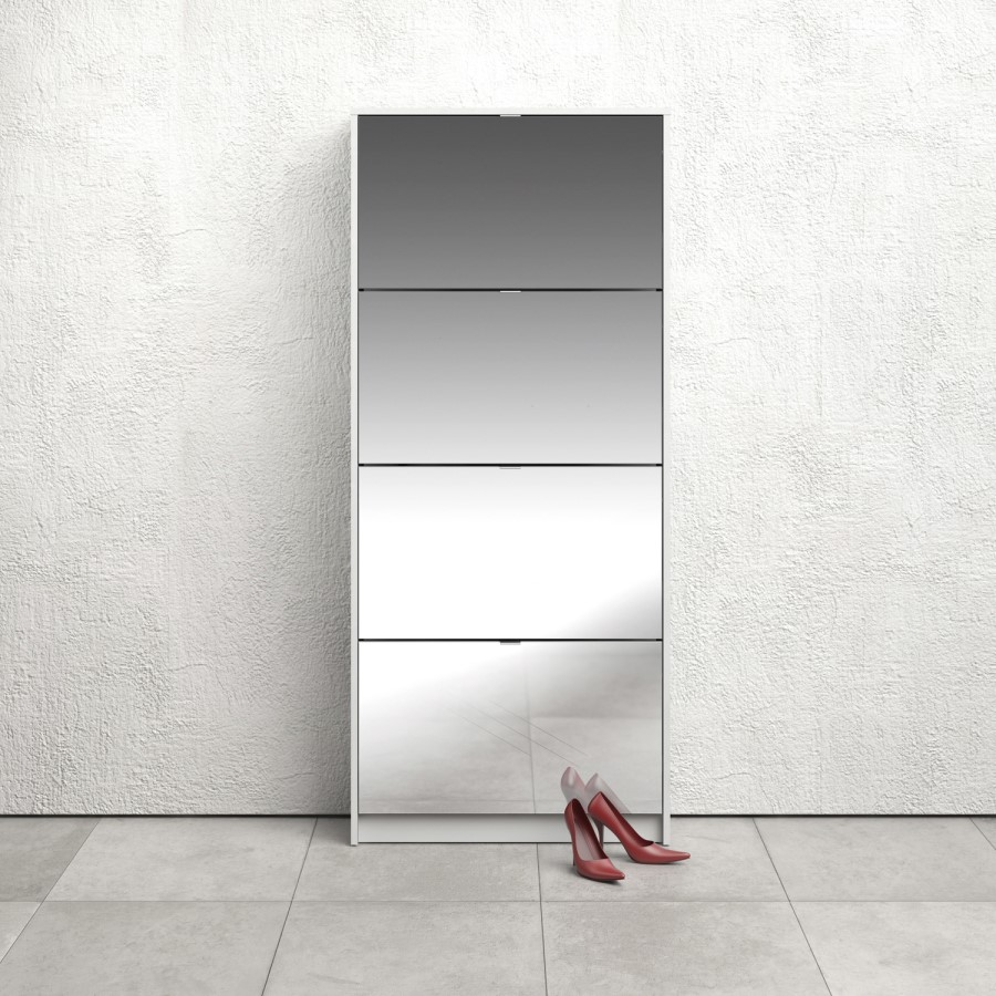 Slim Mirrored Shoe Cabinet with 4 Doors