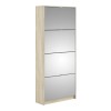 Mirror &amp; Oak Coloured Slim Shoe Cabinet with 4 Drawers - Wall Hung