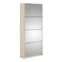 Mirror & Oak Coloured Slim Shoe Cabinet with 4 Drawers - Wall Hung